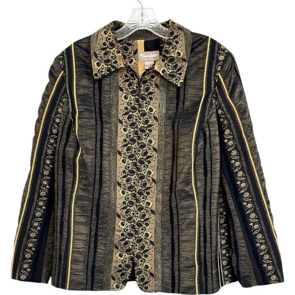 Vintage Dark Floral Blazer Jacket 16P Zip Up Brown Gold Earthy Boho Indie Tanjay - Picture 2 of 14